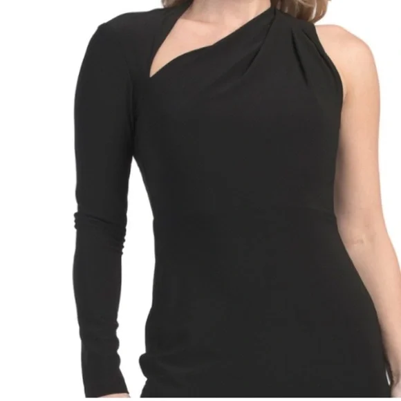 Betsy & Adam Black One-Shoulder Long Sleeve Sheath Dress Size 6 NWT - Picture 4 of 9
